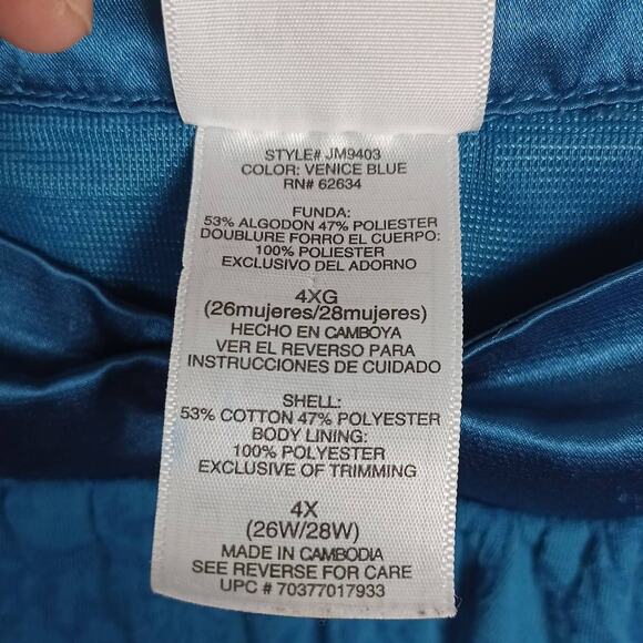 JUST MY SIZE Womens 4X (26W/28W) Blue Green Tunic Top Blouse Lace Sleeves Flowy‎ - Picture 9 of 10